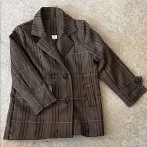 Women's Brown Plaid Double-Breasted Blazer Jacket